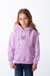 Girl's Oversized Crew Neck Ribbed Cuffs Bold Chest Graphic Sweatshirt