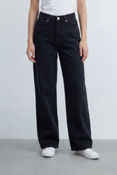 Women's Wide Leg High Rise Jeans Denim Five Pocket Style With Zip Fly Closure Tomato Store