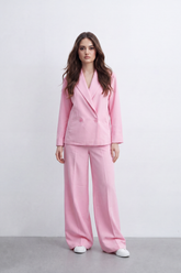 Women’s Tomato Store Soft Formal Outfit Tailored Co-Ord Set Plain Matte Surface Double Button Wrap Detail Wide Leg Shape Front Pleat Lines