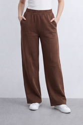 Women’s Tomato Store Air Column Wide Sweatpants Washed Plain Surface Front Seam Lines Elastic Waist Side Pockets Relaxed