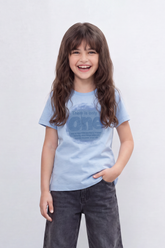 Girl's Tomato Store One Message T-Shirt Faded Tonal Typography Across The Front With Soft Shadow Circle Artwork