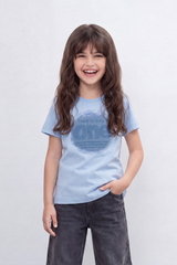 Girl's Tomato Store One Message T-Shirt Faded Tonal Typography Across The Front With Soft Shadow Circle Artwork