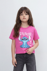 Girl's Tomato Store Galaxy Buddy T-Shirt Front Cartoon Mascot Print With Puffy Shadow Typography 626 Number Detail Star Artwork Plain Slim Fit