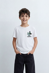 Boy's Back Graphic T-Shirt With Cheerful Artwork Print Crew Neck Slim Fit