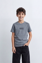 Boy's Graphic T-Shirt Featuring Clean Numeric Inspired Front Print Detailed Shoulder Stitching