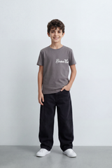 Boy's Tomato Store Breathe Deeply T-Shirt Knit Fabric Featuring Front Script Typography Print Lower Back Script Slim Fit