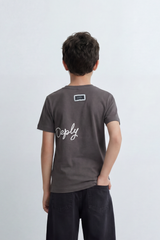 Boy's Tomato Store Breathe Deeply T-Shirt Knit Fabric Featuring Front Script Typography Print Lower Back Script Slim Fit