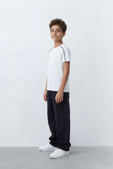 Boy's Tomato Store Minimal Contrast Trim T-Shirt Clean Athletic Inspired Design Shoulder Piping Detail