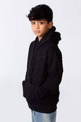 Boy's Long Sleeve With Raised- Letter Design Oversize Front Kangaroo Pockets Hooded Melton Everyday Wear Sweatshirt