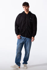 Men's Melton Regular Fit Text Print Zippers Hood Sweatshirt