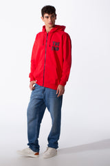Men's Melton Regular Fit Text Print Zippers Hood Sweatshirt