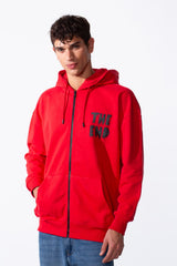 Men's Melton Regular Fit Text Print Zippers Hood Sweatshirt