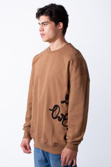 Men's Regular Fit Side Pattern Long Sleeve Crew Neckline Melton Fabric Daily Wear Sweatshirt