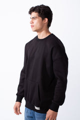 Men's Regular Fit Long Sleeve Crew Neck Kangaroo Pocket Knit Comfortable Melton Sweatshirt