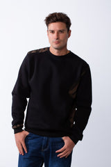 Men's Long Sleeves Crew Neck Unique Side Text Print Slim Fit Melton Casual Sweatshirt