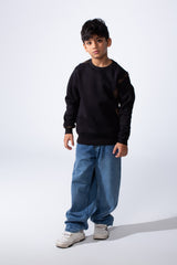 Boy’s Slim Fit Melton Contrast Camo Print Shoulder Detail Crew Neck Sweatshirt