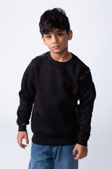 Boy’s Slim Fit Melton Contrast Camo Print Shoulder Detail Crew Neck Sweatshirt