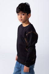 Boy’s Slim Fit Melton Contrast Camo Print Shoulder Detail Crew Neck Sweatshirt