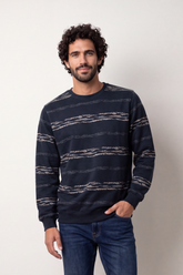 Men's Tomato Store Winter Printed Fleece Pullover Round Neck Long Sleeve Abstract Horizontal Brush Pattern Regular fit