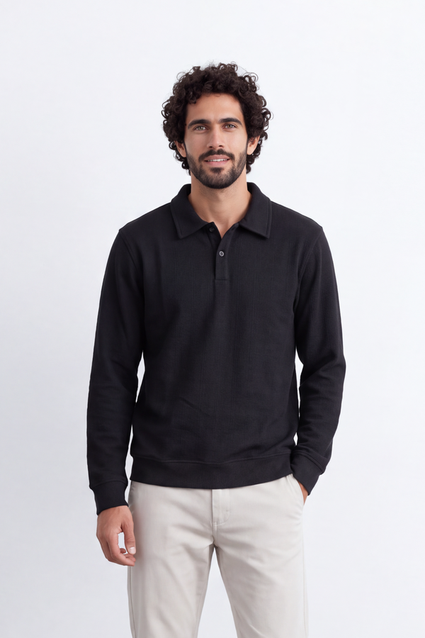 Men's Tomato Store Winter T-Shirt Long Sleeve Polo Neck Button Placket