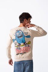 Men's Cartoon Graffiti Print Slim Fit Round Neck Sweatshirt