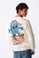 Men's Cartoon Graffiti Print Slim Fit Round Neck Sweatshirt