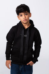 Boy's Front Text Print Slim Fit Hood Sweatshirt With Kangaroo Pocket