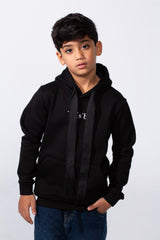 Boy's Front Text Print Slim Fit Hood Sweatshirt With Kangaroo Pocket