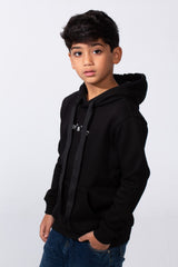 Boy's Front Text Print Slim Fit Hood Sweatshirt With Kangaroo Pocket