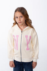 Girl's Zip-Up Ribbed Cuffs Spacious Double-Layer Hood Slim Fit Sweatshirt