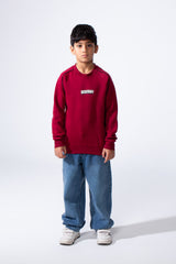 Boy’s Destroy Print Contrast Shoulder Piping Oversized Melton Crew Neck Sweatshirt