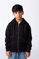 Boy’s Double Zipper Plain Slim Fit Daily Wear Hooded Sweatshirt