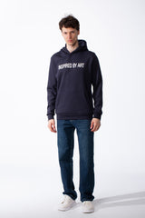 Men's Puff-Print Graphic Cross Over Hood Kangaroo Pocket Comfort With Clear Artistic Statement Slim Fit Sweatshirt