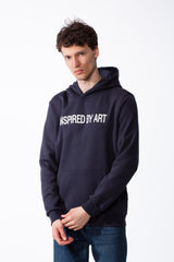 Men's Puff-Print Graphic Cross Over Hood Kangaroo Pocket Comfort With Clear Artistic Statement Slim Fit Sweatshirt