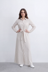 Women’s Tomato Store Linear Belted Dress Vertical Stripe Pattern Runs Full Length Over A Soft Crinkle