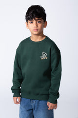 Boy’s Front Print Oversized Melton Crew Neck Long Sleeve Comfy Sweatshirt