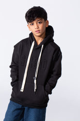 Boy's Embossed Hooded Tomato Store Sweatshirt Kangaroo Pocket Oversized Melton Fabric