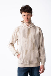 Men's Textured Waffle Knit All-Over Vertical Spray Dye Pattern Kangaroo Pocket Comfortable Slim Fit Sweatshirt