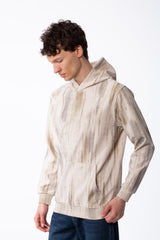 Men's Textured Waffle Knit All-Over Vertical Spray Dye Pattern Kangaroo Pocket Comfortable Slim Fit Sweatshirt