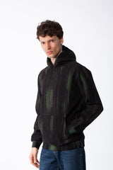 Men's Textured Waffle Knit All-Over Vertical Spray Dye Pattern Kangaroo Pocket Comfortable Slim Fit Sweatshirt
