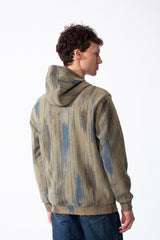 Men's Textured Waffle Knit All-Over Vertical Spray Dye Pattern Kangaroo Pocket Comfortable Slim Fit Sweatshirt