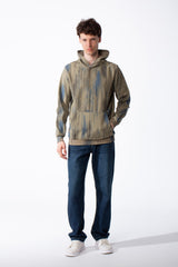 Men's Textured Waffle Knit All-Over Vertical Spray Dye Pattern Kangaroo Pocket Comfortable Slim Fit Sweatshirt