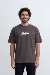 Men’s Tomato Store Summit Logo Oversize T-Shirt Made From Jersey Fabric With Clean Solid Surface Center Chest Mountain Artwork Print