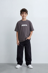 Boy's Tomato Store Summit Mark Oversized T-Shirt Plain Dyed Surface Center Mountain Logo Print