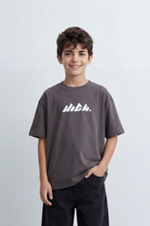 Boy's Tomato Store Summit Mark Oversized T-Shirt Plain Dyed Surface Center Mountain Logo Print