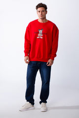 Men's Rounded Neckline With Playful Chest Print Long Sleeves Over Size Casual Everyday Wear Melton Sweatshirt