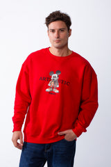 Men's Rounded Neckline With Playful Chest Print Long Sleeves Over Size Casual Everyday Wear Melton Sweatshirt