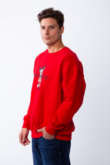 Men's Rounded Neckline With Playful Chest Print Long Sleeves Over Size Casual Everyday Wear Melton Sweatshirt