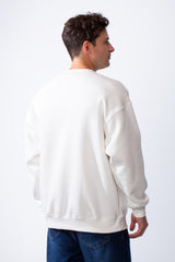 Men's Rounded Neckline With Playful Chest Print Long Sleeves Over Size Casual Everyday Wear Melton Sweatshirt