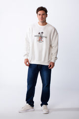 Men's Rounded Neckline With Playful Chest Print Long Sleeves Over Size Casual Everyday Wear Melton Sweatshirt